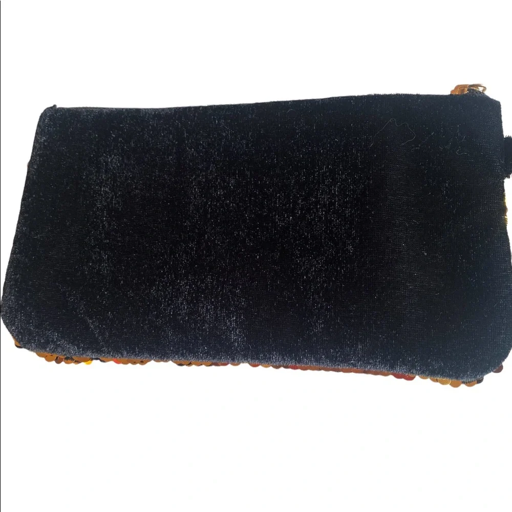 Black and Gold Sequined Mini Cosmetic Wristlet Bag